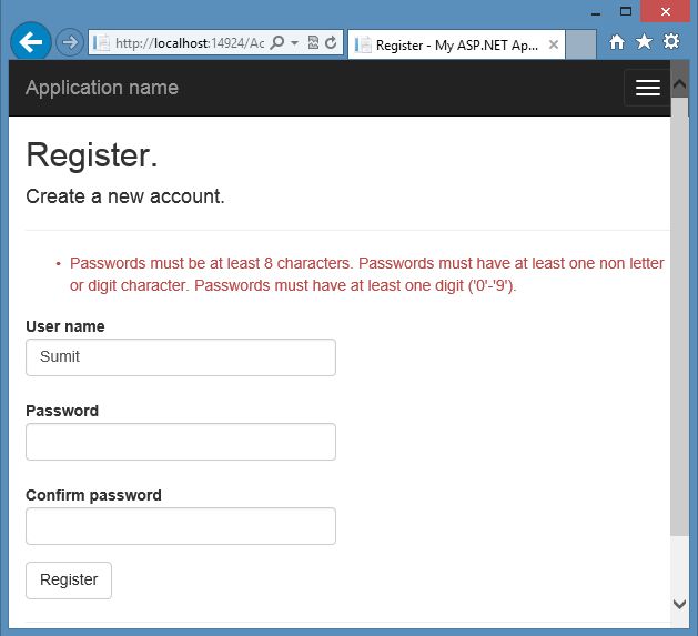 Password Validation in Mvc using Identity